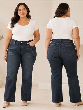Rebecca Minkoff Dark Indigo Wide-Leg Jeans with Stud Accents